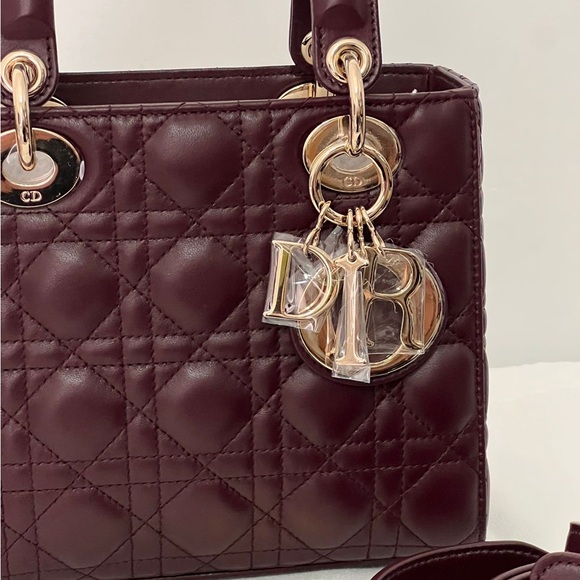 Christion Dior Lady Deep Burgundy Quilted Leather Lady Small ABC Rouge noir - Picture 8 of 11